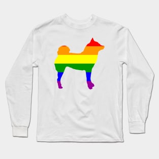 Lilly the Shiba Inu Silhouette - Rainbow Pride Flag on White Long Sleeve T-Shirt